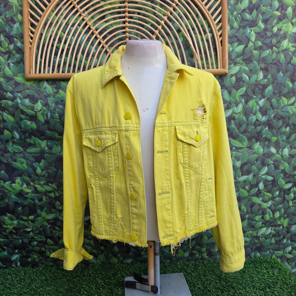 Signature 8 Womens Yellow Distressed Denim Jacket S5304 Size Small Distressed
